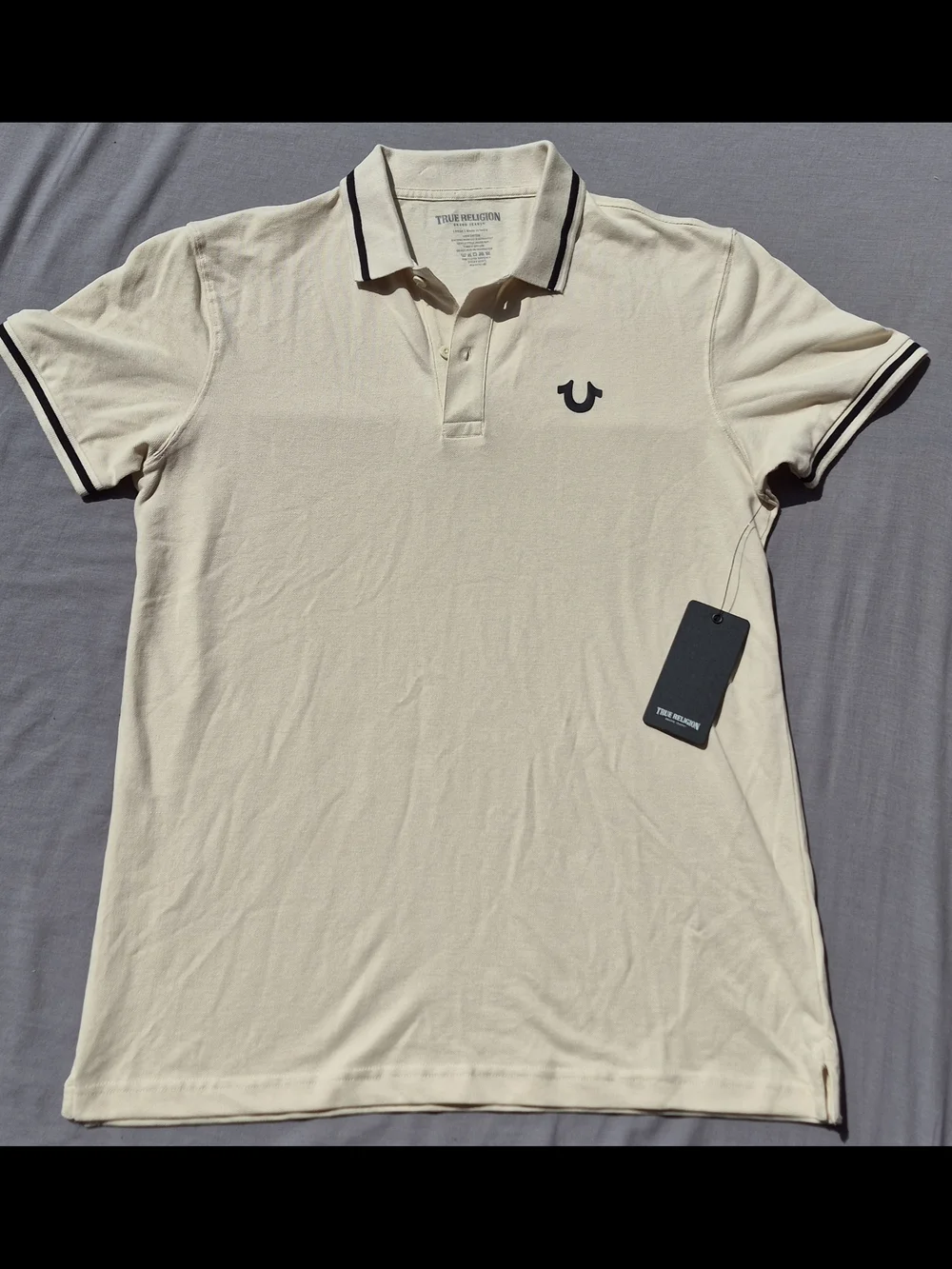 True Religion Men’s Cream Polo with Black Trim Size Large MSRP 69.99